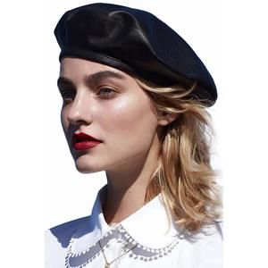 Women Beret Hat Pu Leather French Black Beret Artist Cap🖖